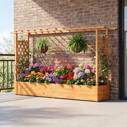 Raised Garden Bed Planter Box with Lattice Trellis Drainage Holes - Orange - Raised Garden Beds