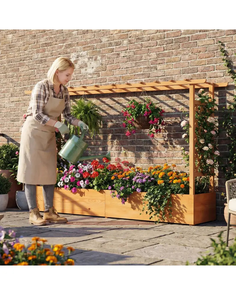 Raised Garden Bed Planter Box with Lattice Trellis Drainage Holes - Orange - Raised Garden Beds