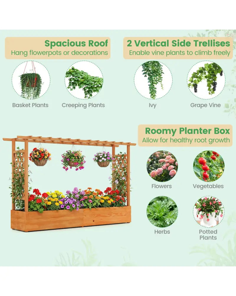 Raised Garden Bed Planter Box with Lattice Trellis Drainage Holes - Orange - Raised Garden Beds
