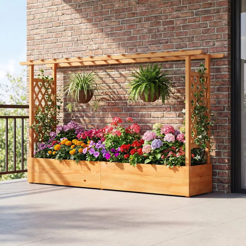 Raised Garden Bed Planter Box with Lattice Trellis Drainage Holes - Orange - Raised Garden Beds