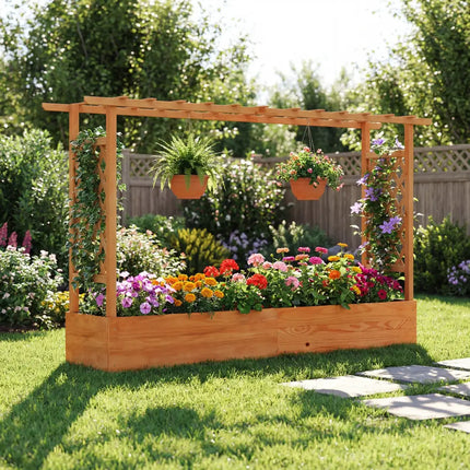 Raised Garden Bed Planter Box with Lattice Trellis Drainage Holes - Orange - Raised Garden Beds
