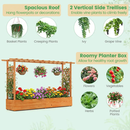 Raised Garden Bed Planter Box with Lattice Trellis Drainage Holes - Orange - Raised Garden Beds