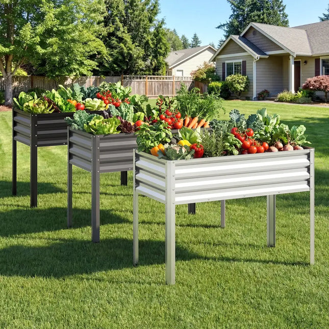 Raised Garden Bed Set of 2 Electro-Coating Metal Large Elevated Planter Box-Black - Black - Raised Garden Beds