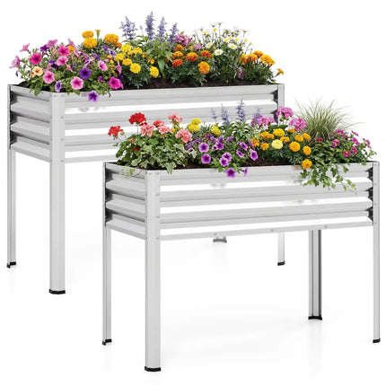 Raised Garden Bed Set of 2 Electro-Coating Metal Large Elevated Planter Box-Silver - Silver - Raised Garden Beds