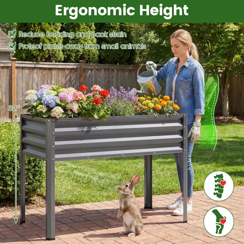 Raised Garden Bed Set of 2 Electro-Coating Metal Large Elevated Planter Box-Grey - Gray - Raised Garden Beds