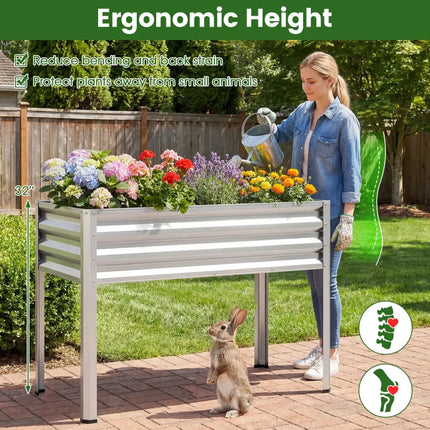 Raised Garden Bed Set of 2 Electro-Coating Metal Large Elevated Planter Box-Silver - Silver - Raised Garden Beds