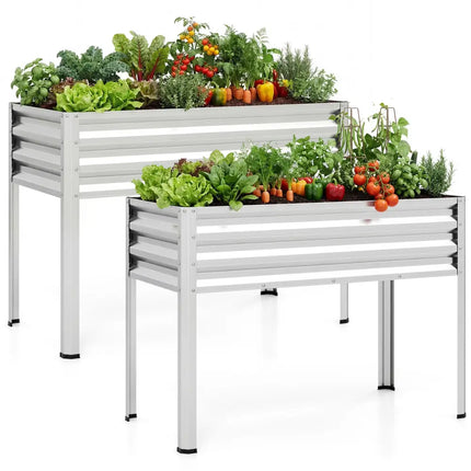 Raised Garden Bed Set of 2 Electro-Coating Metal Large Elevated Planter Box-Silver - Silver - Raised Garden Beds