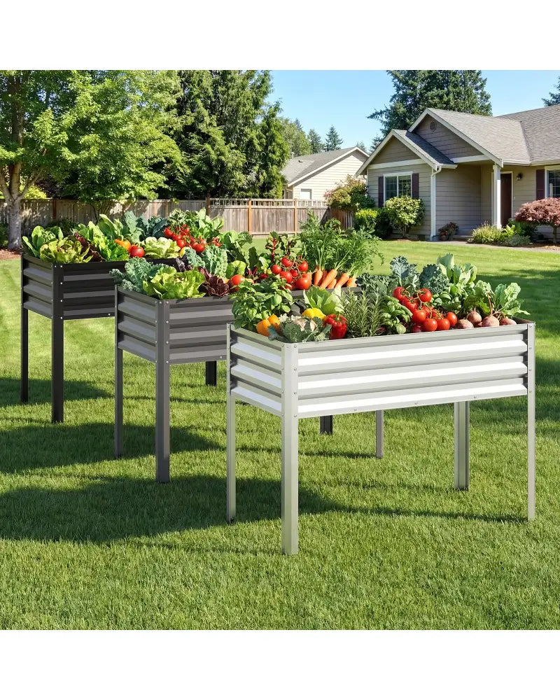 Raised Garden Bed Set of 2 Electro-Coating Metal Large Elevated Planter Box-Grey - Gray - Raised Garden Beds