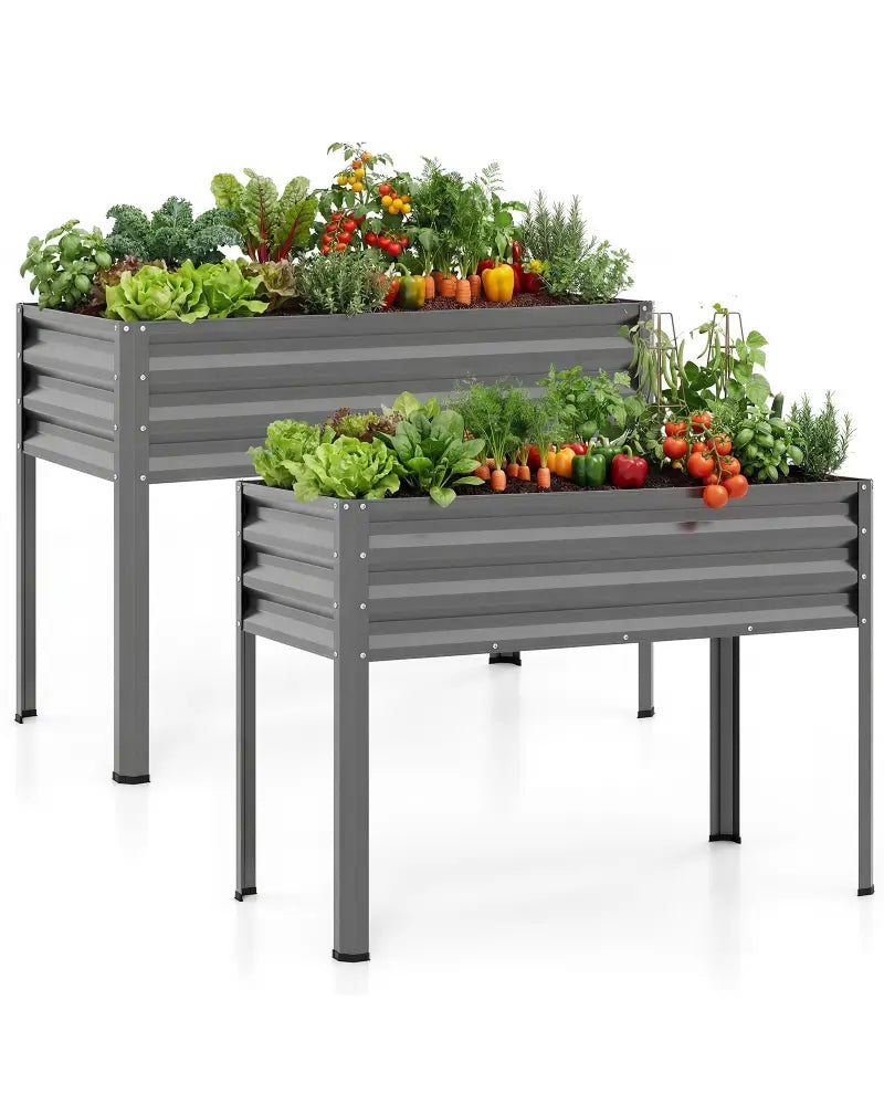 Raised Garden Bed Set of 2 Electro-Coating Metal Large Elevated Planter Box-Grey - Gray - Raised Garden Beds