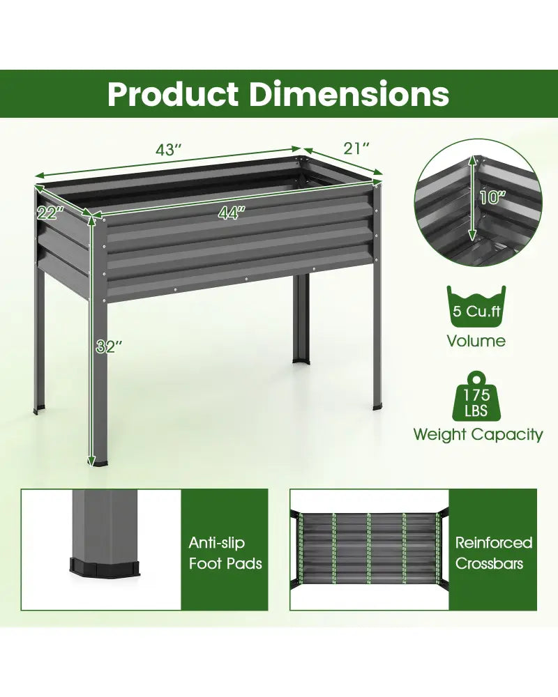 Raised Garden Bed Set of 2 Electro-Coating Metal Large Elevated Planter Box-Grey - Gray - Raised Garden Beds