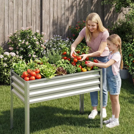 Raised Garden Bed Set of 2 Electro-Coating Metal Large Elevated Planter Box-Silver - Silver - Raised Garden Beds
