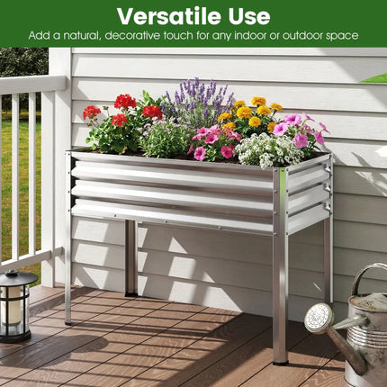 Raised Garden Bed Set of 2 Electro-Coating Metal Large Elevated Planter Box-Silver - Silver - Raised Garden Beds