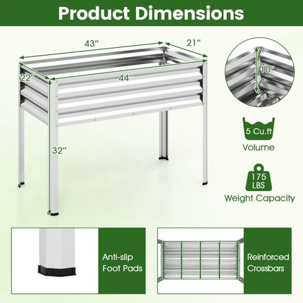 Raised Garden Bed Set of 2 Electro-Coating Metal Large Elevated Planter Box-Silver - Silver - Raised Garden Beds