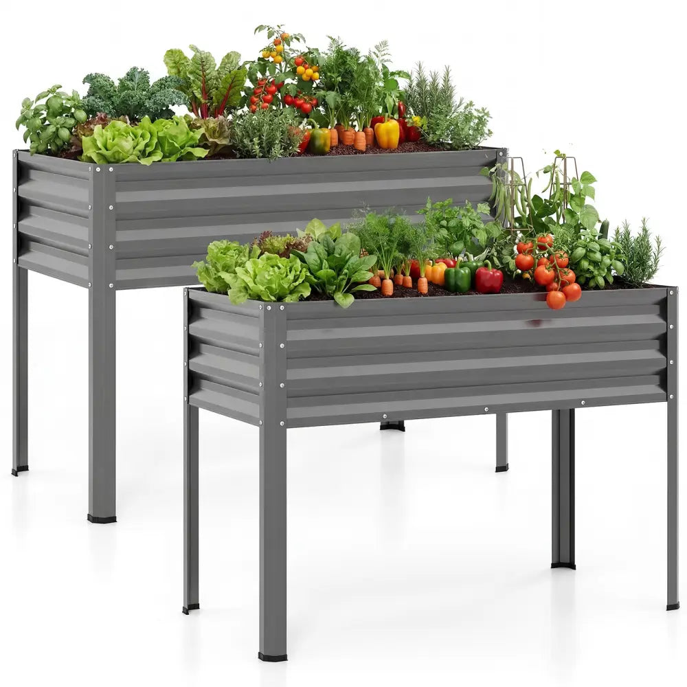 Raised Garden Bed Set of 2 Electro-Coating Metal Large Elevated Planter Box-Grey - Gray - Raised Garden Beds