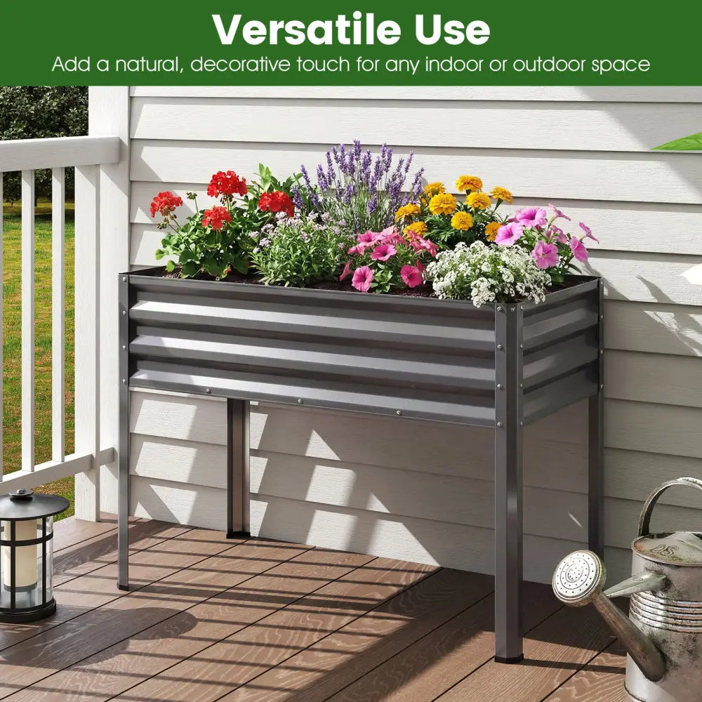 Raised Garden Bed Set of 2 Electro-Coating Metal Large Elevated Planter Box-Grey - Gray - Raised Garden Beds