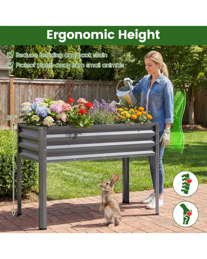Raised Garden Bed Set of 2 Electro-Coating Metal Large Elevated Planter Box-Grey - Gray - Raised Garden Beds