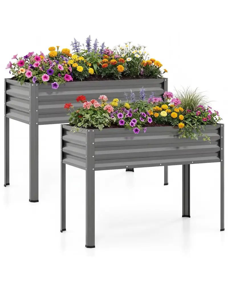 Raised Garden Bed Set of 2 Electro-Coating Metal Large Elevated Planter Box-Grey - Gray - Raised Garden Beds