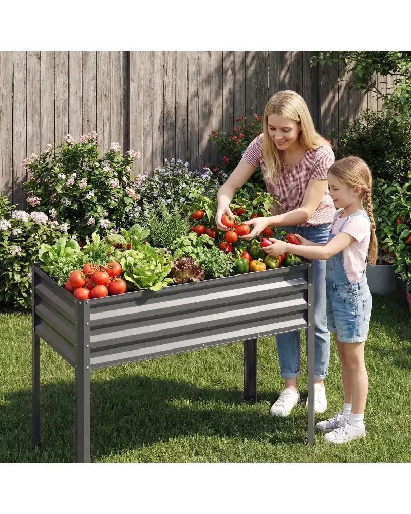 Raised Garden Bed Set of 2 Electro-Coating Metal Large Elevated Planter Box-Grey - Gray - Raised Garden Beds