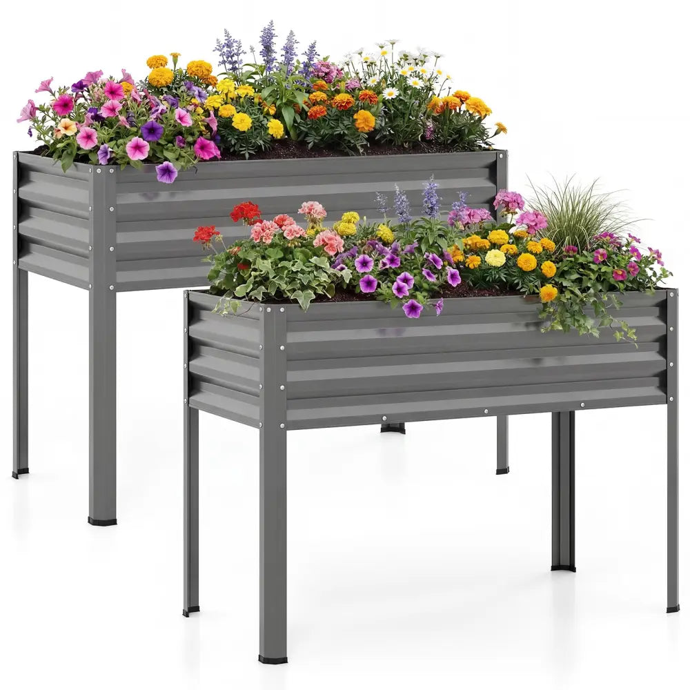 Raised Garden Bed Set of 2 Electro-Coating Metal Large Elevated Planter Box-Grey - Gray - Raised Garden Beds