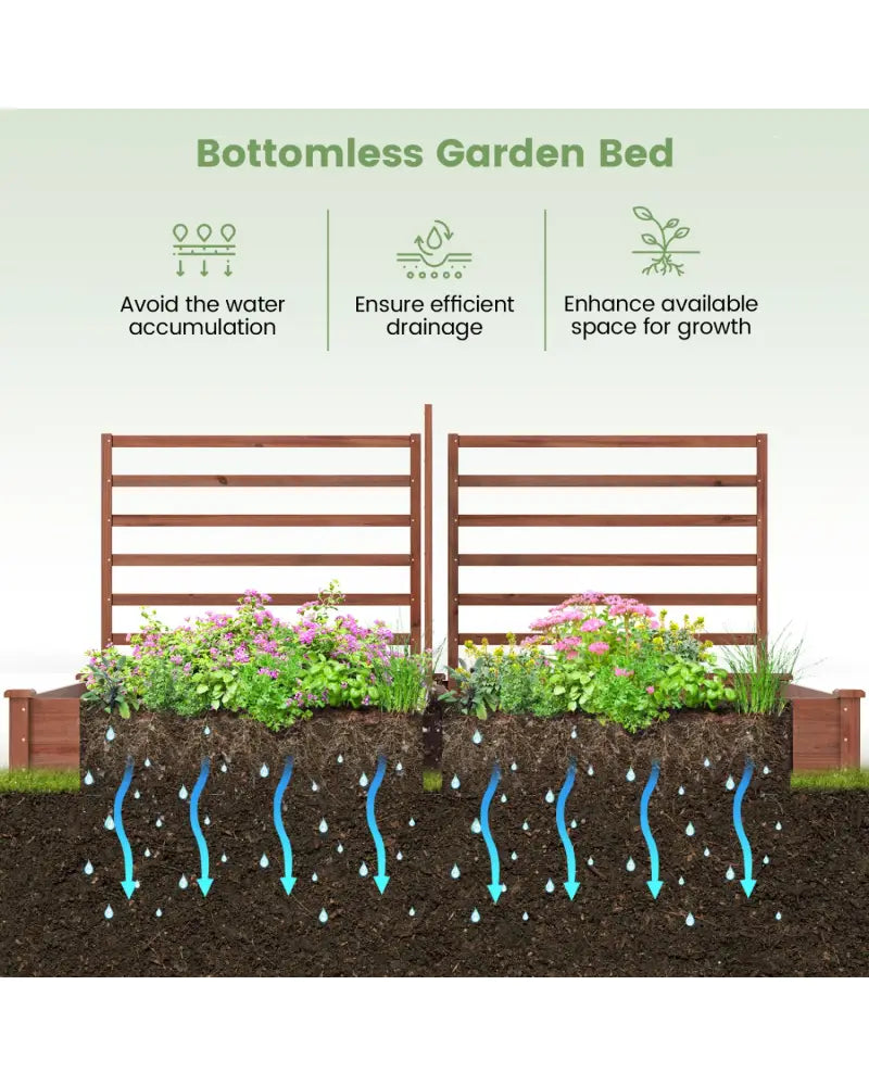 Raised Garden Bed with 2 Planter Boxes and 3 Trellis-Brown - Brown - Raised Garden Beds