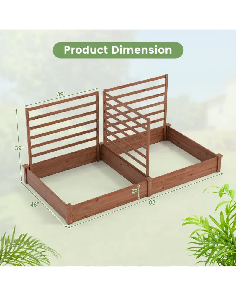 Raised Garden Bed with 2 Planter Boxes and 3 Trellis-Brown - Brown - Raised Garden Beds