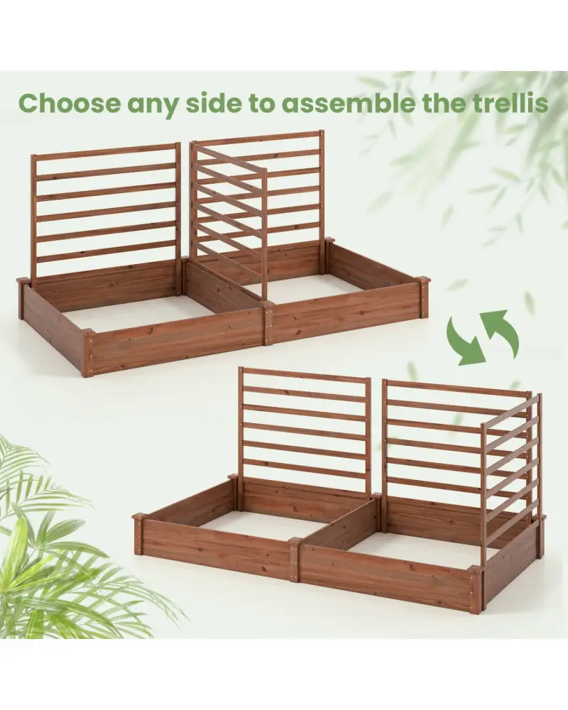 Raised Garden Bed with 2 Planter Boxes and 3 Trellis-Brown - Brown - Raised Garden Beds