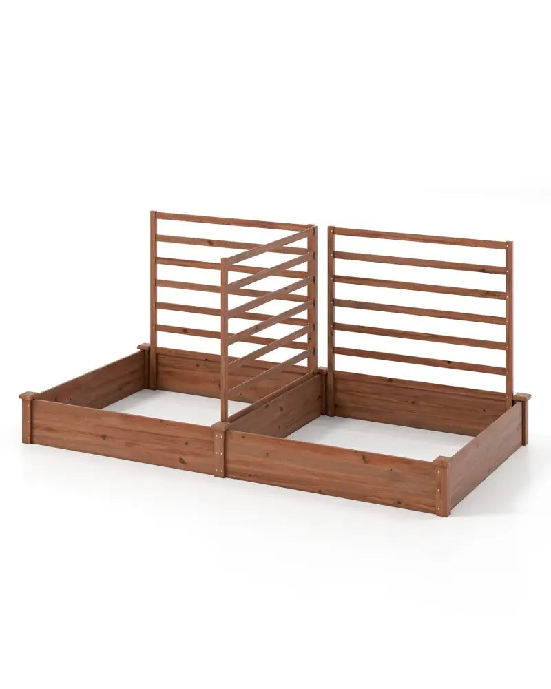 Raised Garden Bed with 2 Planter Boxes and 3 Trellis-Brown - Brown - Raised Garden Beds