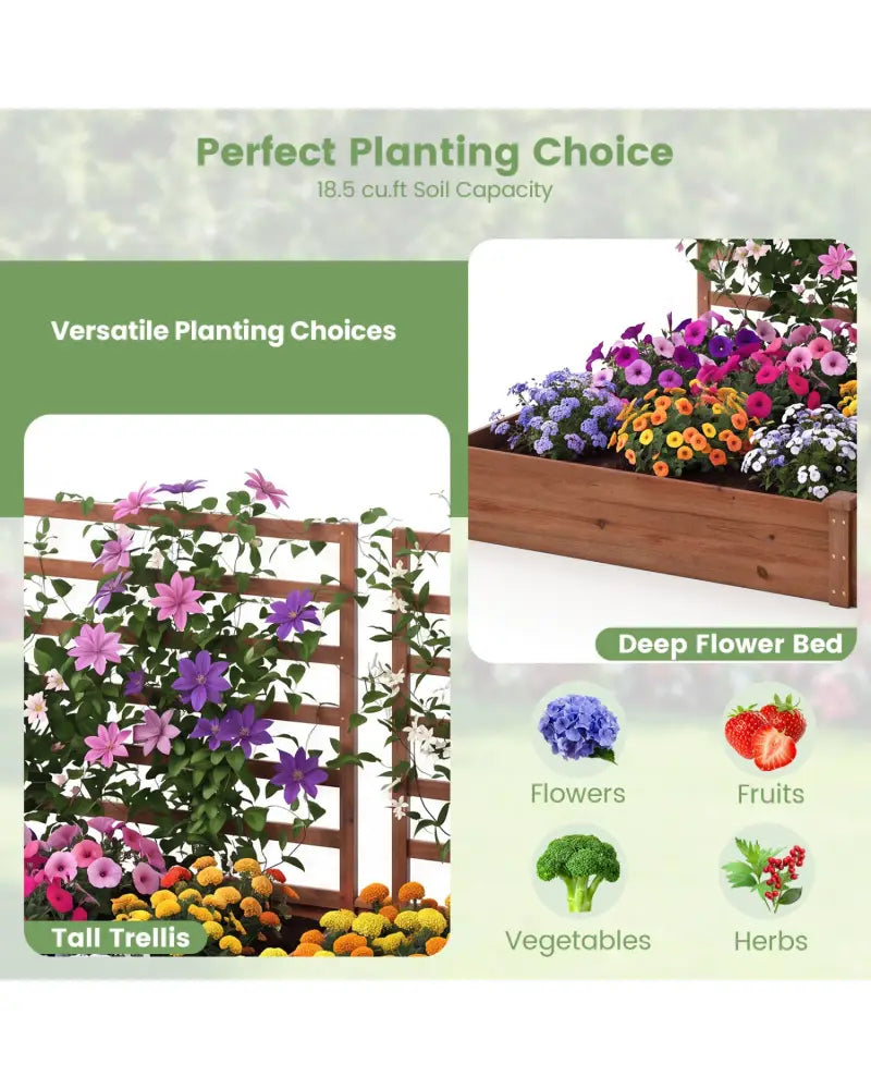 Raised Garden Bed with 2 Planter Boxes and 3 Trellis-Brown - Brown - Raised Garden Beds