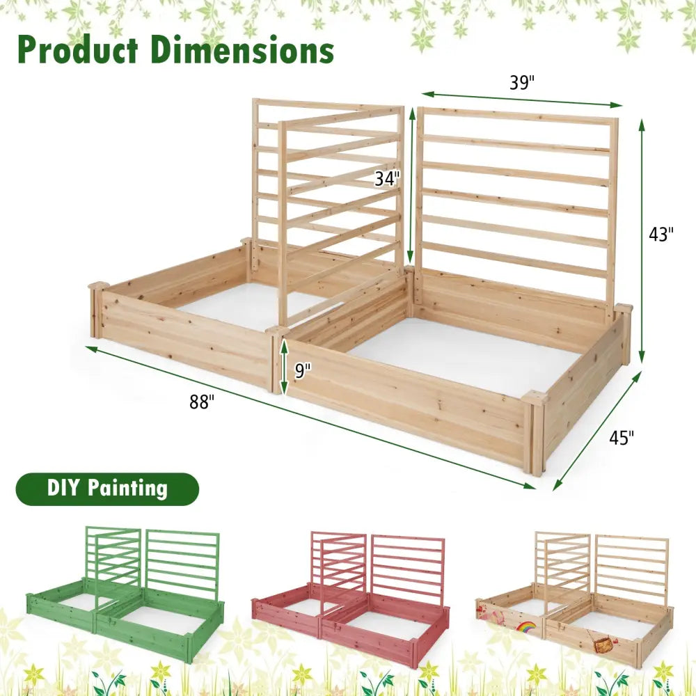 Raised Garden Bed with 2 Planter Boxes and 3 Trellis-Natural - Natural - Raised Garden Beds