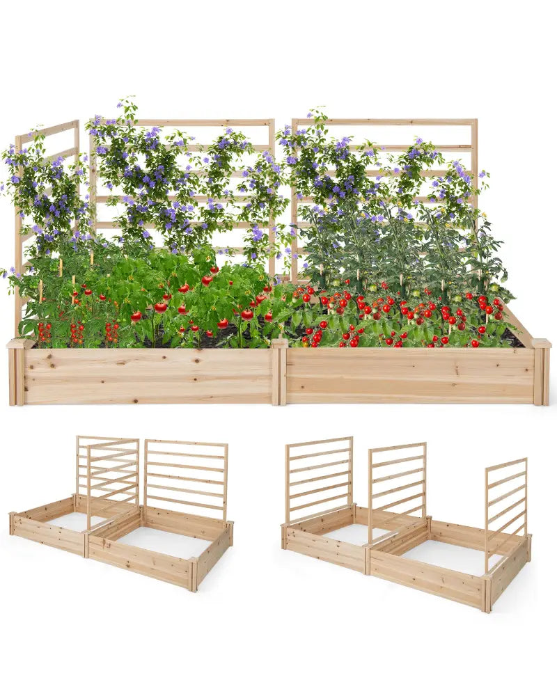 Raised Garden Bed with 2 Planter Boxes and 3 Trellis-Natural - Natural - Raised Garden Beds