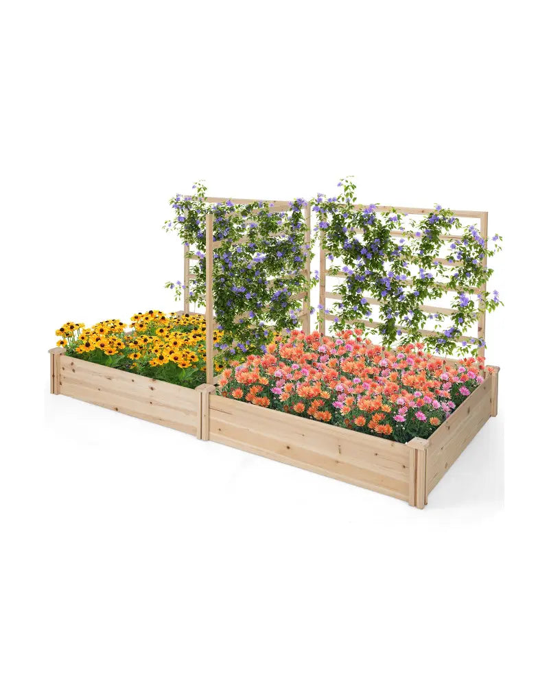 Raised Garden Bed with 2 Planter Boxes and 3 Trellis-Natural - Natural - Raised Garden Beds