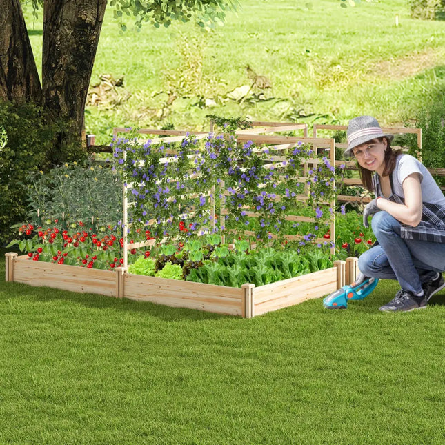 Raised Garden Bed with 2 Planter Boxes and 3 Trellis-Natural - Natural - Raised Garden Beds