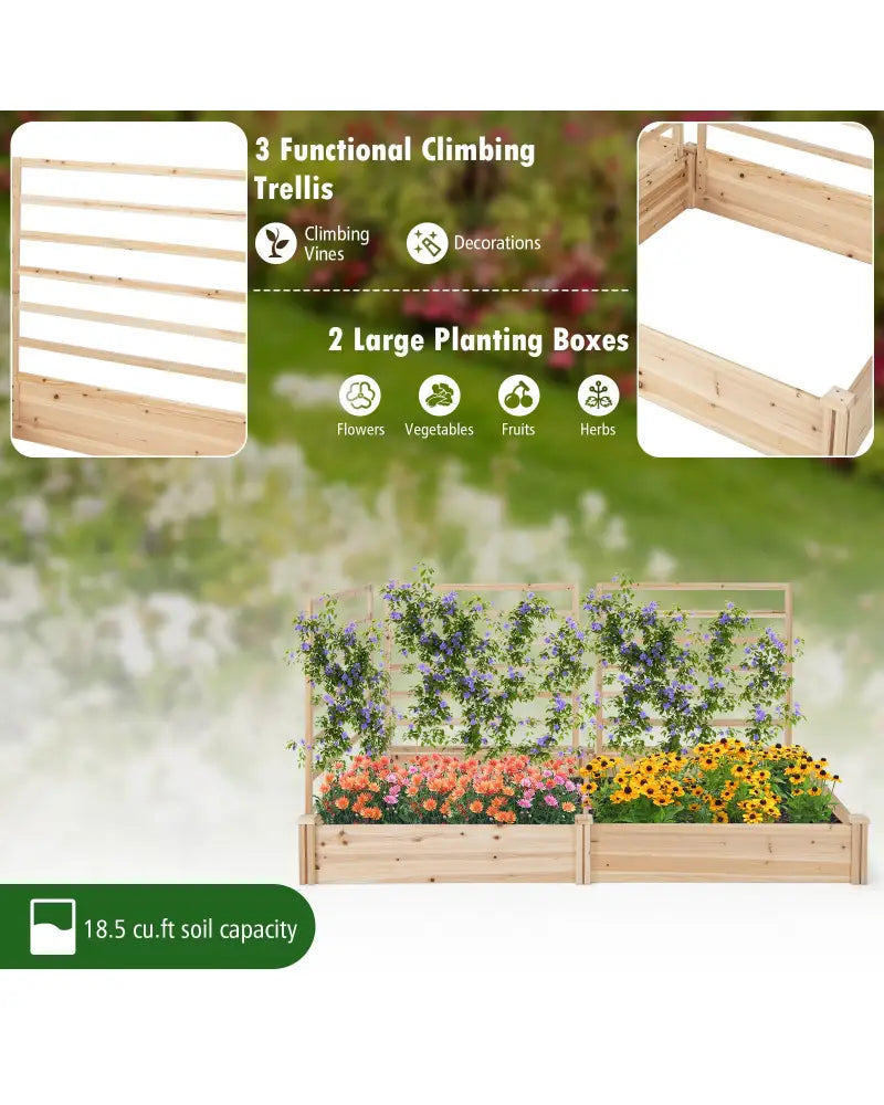 Raised Garden Bed with 2 Planter Boxes and 3 Trellis-Natural - Natural - Raised Garden Beds
