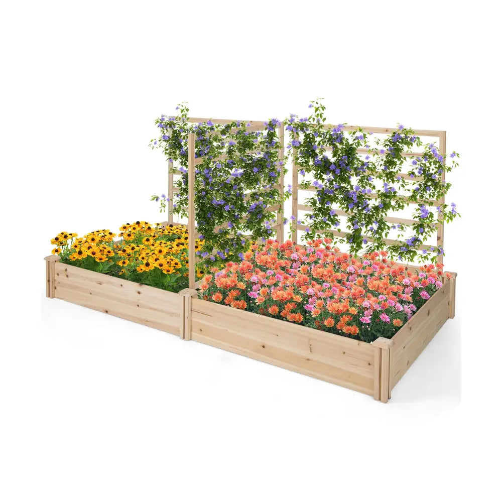 Raised Garden Bed with 2 Planter Boxes and 3 Trellis-Natural - Natural - Raised Garden Beds