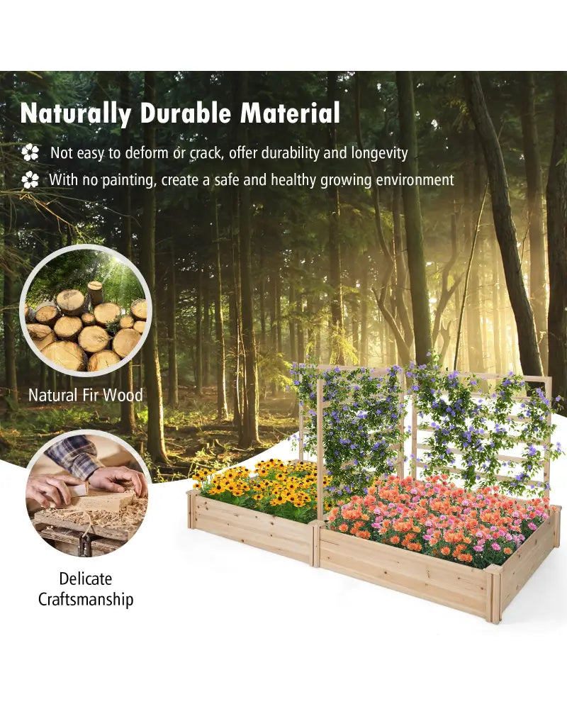 Raised Garden Bed with 2 Planter Boxes and 3 Trellis-Natural - Natural - Raised Garden Beds