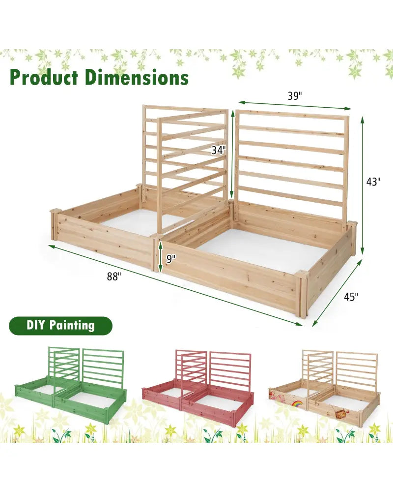 Raised Garden Bed with 2 Planter Boxes and 3 Trellis-Natural - Natural - Raised Garden Beds