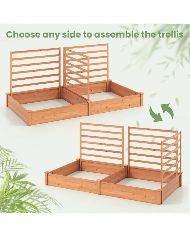 Raised Garden Bed with 2 Planter Boxes and 3 Trellis-Oak - Oak - Raised Garden Beds