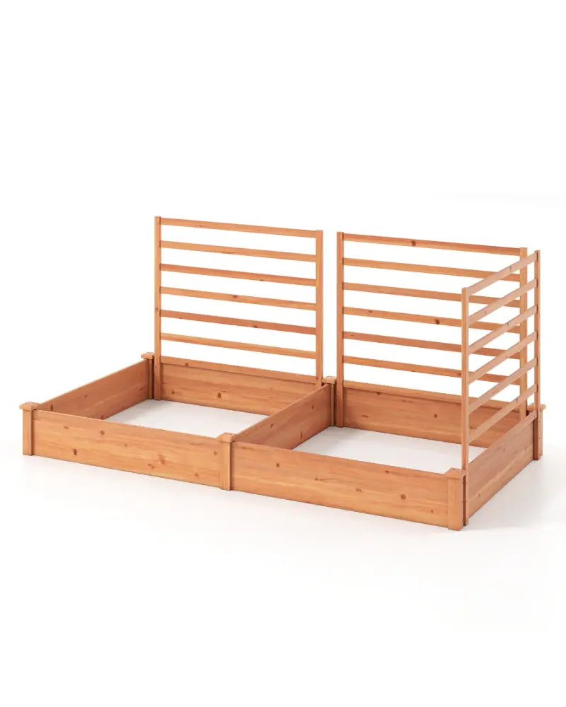 Raised Garden Bed with 2 Planter Boxes and 3 Trellis-Oak - Oak - Raised Garden Beds