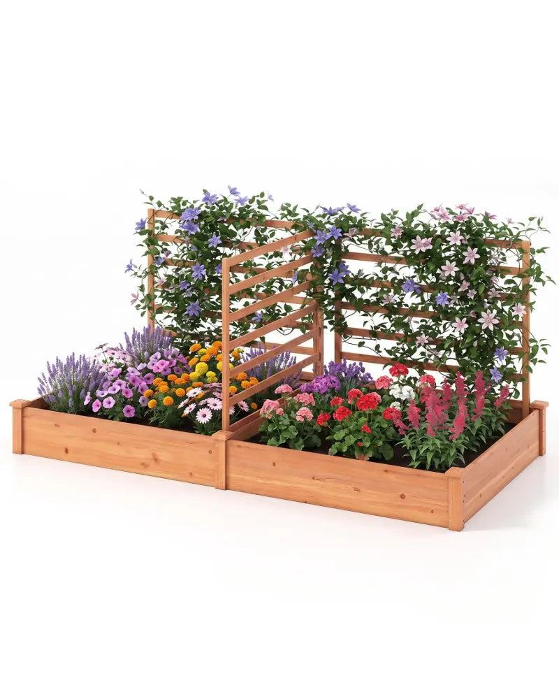 Raised Garden Bed with 2 Planter Boxes and 3 Trellis-Oak - Oak - Raised Garden Beds