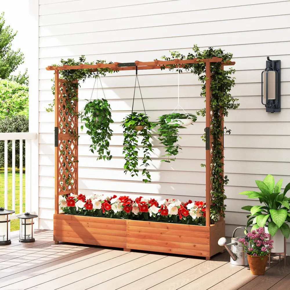 Raised Garden Bed with Arch Trellis and Hanging Roof-Orange - Orange - Raised Garden Beds