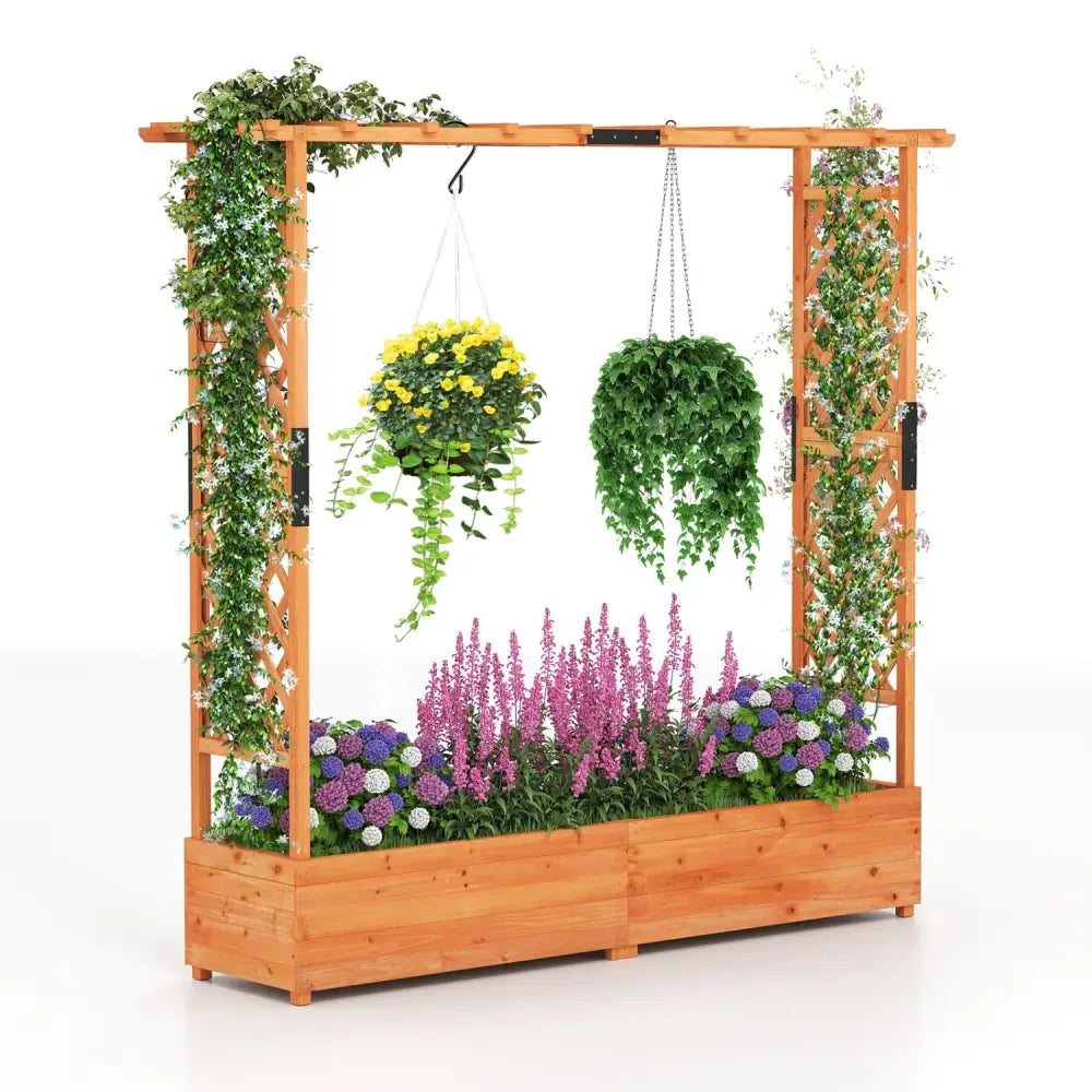 Raised Garden Bed with Arch Trellis and Hanging Roof-Orange - Orange - Raised Garden Beds