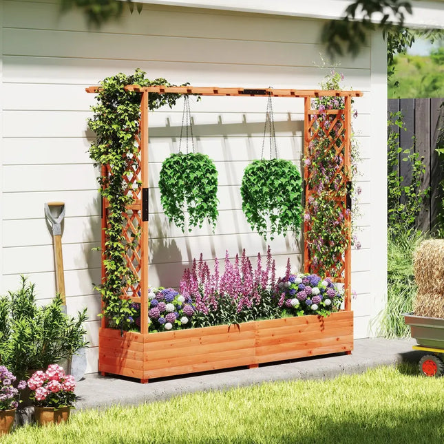 Raised Garden Bed with Arch Trellis and Hanging Roof-Orange - Orange - Raised Garden Beds