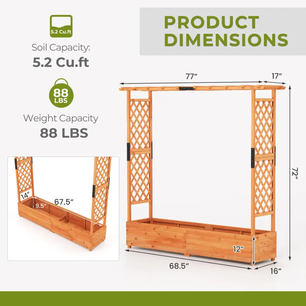 Raised Garden Bed with Arch Trellis and Hanging Roof-Orange - Orange - Raised Garden Beds