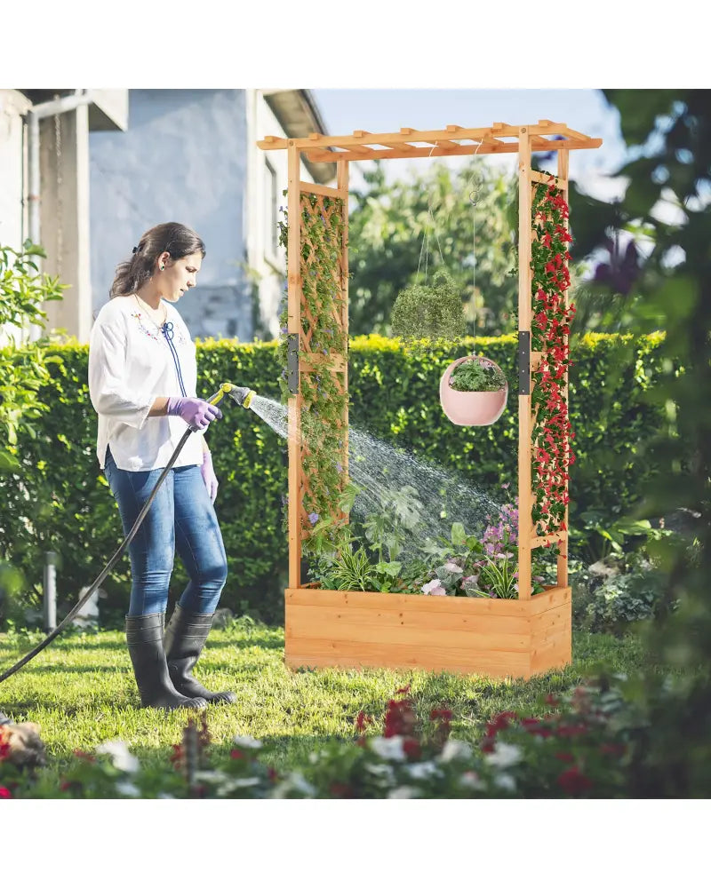 Raised Garden Bed with Arch Trellis-Orange - Orange - Raised Garden Beds