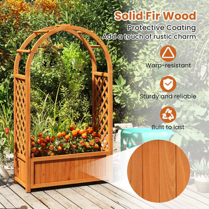 Raised Garden Bed with Lattice Trellis Ached Roof Wooden Elevated Planter Box-Brown - Brown - Raised Garden Beds