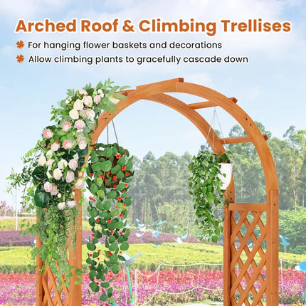 Raised Garden Bed with Lattice Trellis Ached Roof Wooden Elevated Planter Box-Brown - Brown - Raised Garden Beds