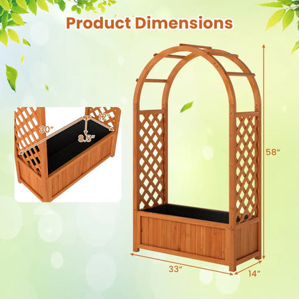 Raised Garden Bed with Lattice Trellis Ached Roof Wooden Elevated Planter Box-Brown - Brown - Raised Garden Beds