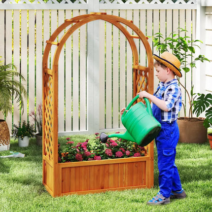Raised Garden Bed with Lattice Trellis Ached Roof Wooden Elevated Planter Box-Brown - Brown - Raised Garden Beds