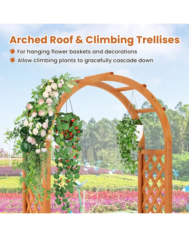 Raised Garden Bed with Lattice Trellis Ached Roof Wooden Elevated Planter Box-Brown - Brown - Raised Garden Beds