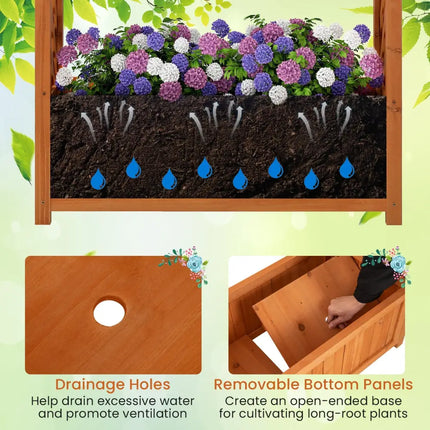 Raised Garden Bed with Lattice Trellis Ached Roof Wooden Elevated Planter Box-Brown - Brown - Raised Garden Beds